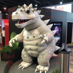 White Ankylosaurus mascot costume character dressed with a Tank Top and Earrings