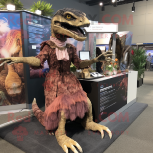 nan Deinonychus mascot costume character dressed with a A-Line Dress and Hair clips