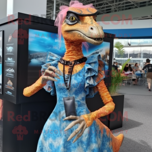 nan Deinonychus mascot costume character dressed with a A-Line Dress and Hair clips