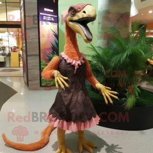 nan Deinonychus mascot costume character dressed with a A-Line Dress and Hair clips