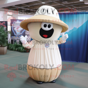 Cream American Football Helmet mascot costume character dressed with a Maxi Dress and Hats