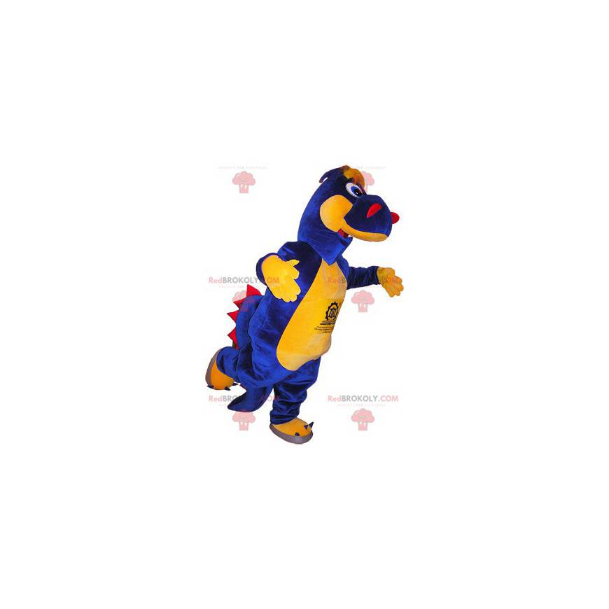 Mascote dinossauro azul amarelo e vermelho - Redbrokoly.com