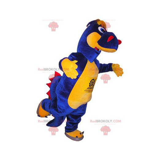 Mascote dinossauro azul amarelo e vermelho - Redbrokoly.com