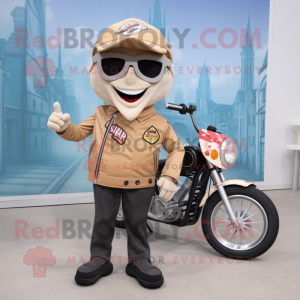 Beige Pizza Slice mascot costume character dressed with a Biker Jacket and Pocket squares