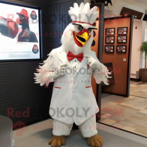 White Roosters mascot costume character dressed with a Dress Shirt and Pocket squares