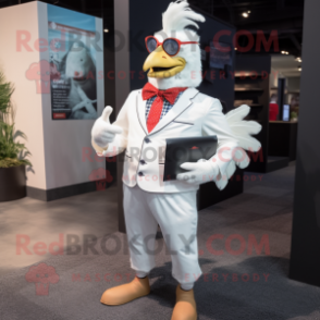 White Roosters mascot costume character dressed with a Dress Shirt and Pocket squares