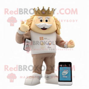 Beige King mascot costume character dressed with a Trousers and Digital watches