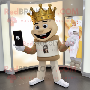 Beige King mascot costume character dressed with a Trousers and Digital watches