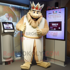 Beige King mascot costume character dressed with a Trousers and Digital watches