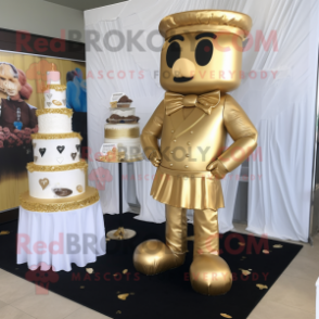 Gold Wedding Cake mascot costume character dressed with a Cargo Shorts and Watches