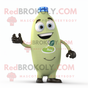 Olive Bottle Of Milk mascot costume character dressed with a Mom Jeans and Bracelet watches