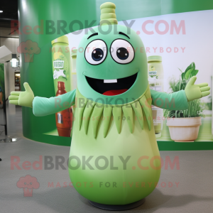 Olive Bottle Of Milk mascot costume character dressed with a Mom Jeans and Bracelet watches