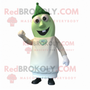 Olive Bottle Of Milk mascot costume character dressed with a Mom Jeans and Bracelet watches