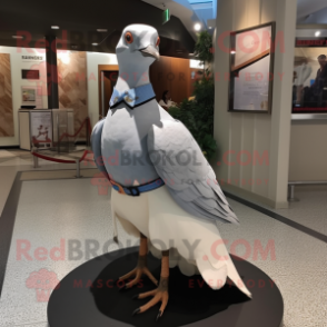 White Passenger Pigeon mascot costume character dressed with a Wrap Skirt and Ties