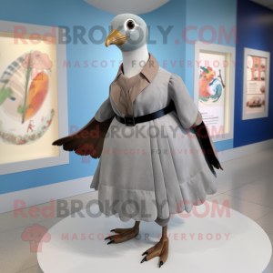 White Passenger Pigeon mascot costume character dressed with a Wrap Skirt and Ties