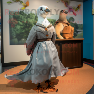 White Passenger Pigeon mascot costume character dressed with a Wrap Skirt and Ties