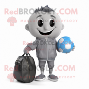 Gray Volleyball Ball mascot costume character dressed with a Bomber Jacket and Wallets
