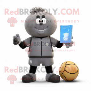 Gray Volleyball Ball mascot costume character dressed with a Bomber Jacket and Wallets