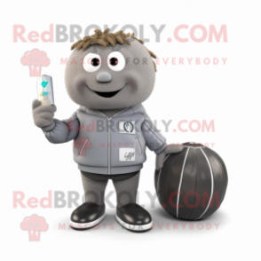 Gray Volleyball Ball mascot costume character dressed with a Bomber Jacket and Wallets