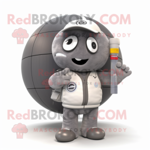 Gray Volleyball Ball mascot costume character dressed with a Bomber Jacket and Wallets