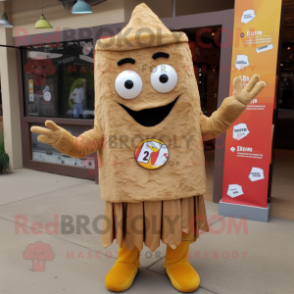 Tan Enchiladas mascot costume character dressed with a Romper and Earrings