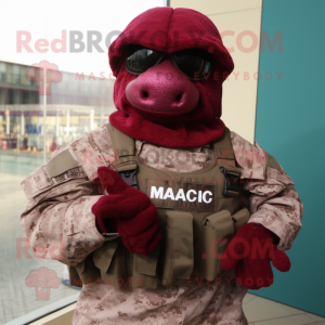 Maroon Marine Recon mascot costume character dressed with a Cover-up and Shawls