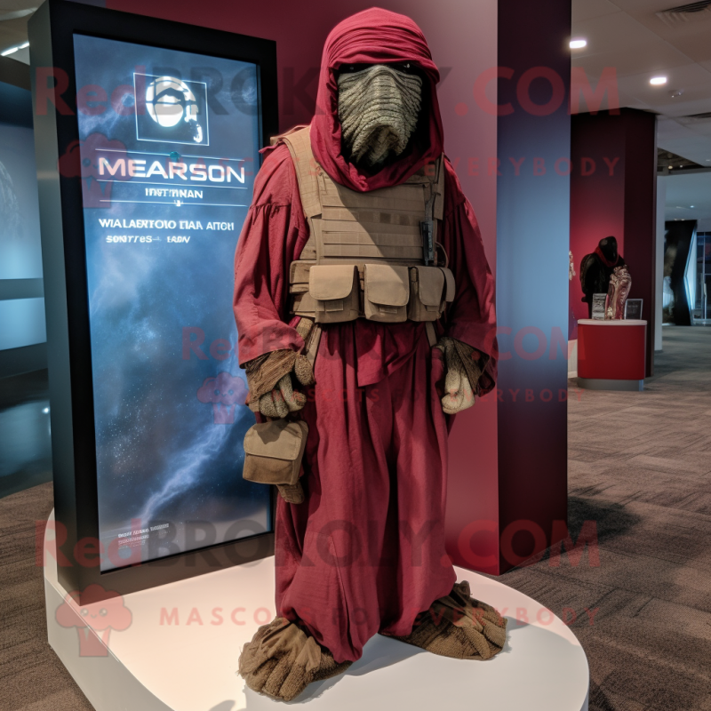 Maroon Marine Recon mascot costume character dressed with a Cover-up and Shawls Maroon Marine Recon mascot costume character dressed with a Cover-up and Shawls