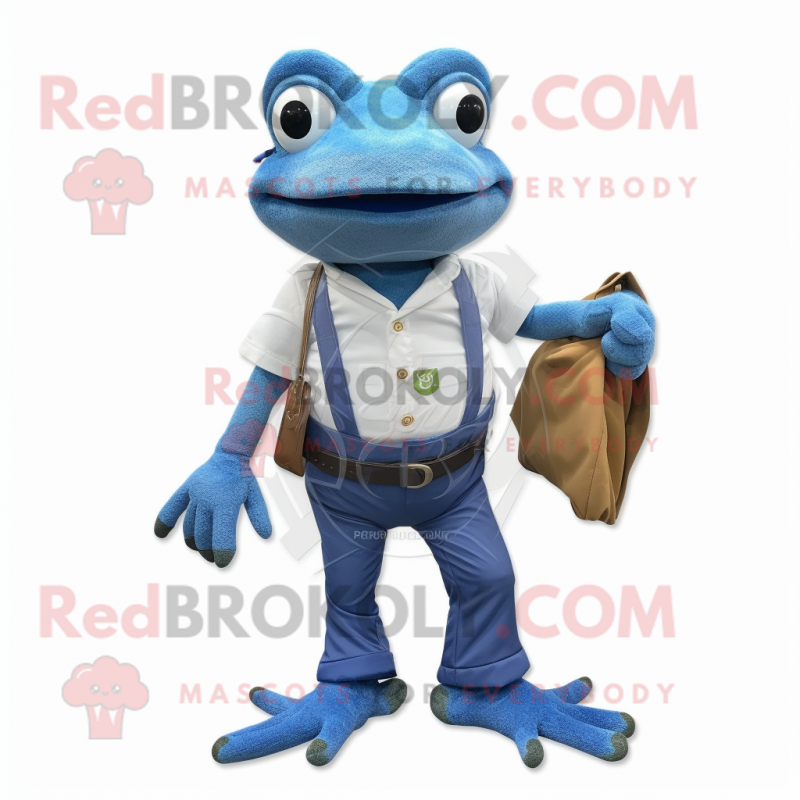 Blue Frog mascot costume character dressed with a Bootcut Jeans and Wallets