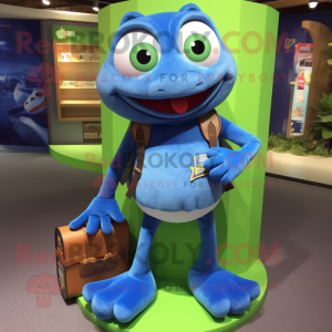 Blue Frog mascot costume character dressed with a Bootcut Jeans and Wallets