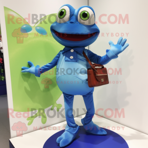 Blue Frog mascot costume character dressed with a Bootcut Jeans and Wallets