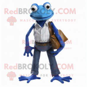 Blue Frog mascot costume character dressed with a Bootcut Jeans and Wallets