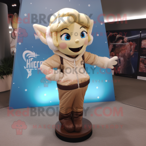 Beige Tooth Fairy mascot costume character dressed with a Leather Jacket and Scarves