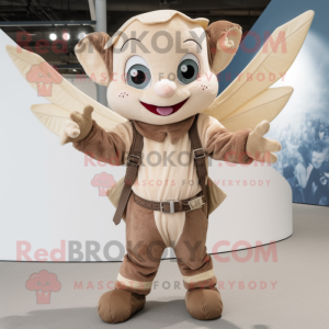 Beige Tooth Fairy mascot costume character dressed with a Leather Jacket and Scarves
