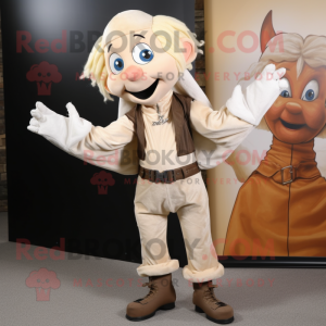 Beige Tooth Fairy mascot costume character dressed with a Leather Jacket and Scarves