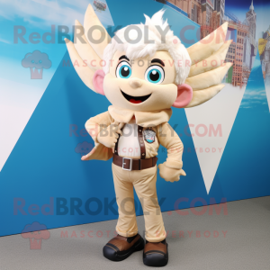 Beige Tooth Fairy mascot costume character dressed with a Leather Jacket and Scarves