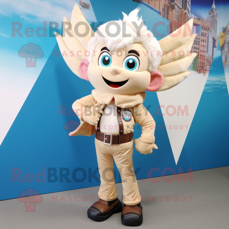 Beige Tooth Fairy mascot costume character dressed with a Leather Jacket and Scarves Beige Tooth Fairy mascot costume character dressed with a Leather Jacket and Scarves