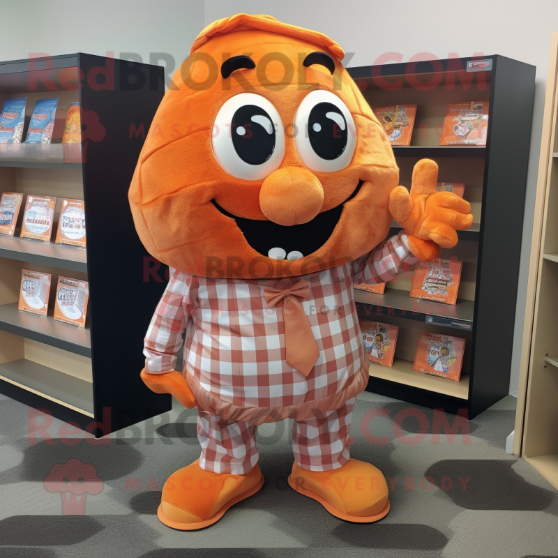 Orange Candy mascot costume character dressed with a Flannel Shirt and Pocket squares