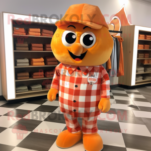 Orange Candy mascot costume character dressed with a Flannel Shirt and Pocket squares
