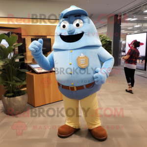 Sky Blue Potato mascot costume character dressed with a Chambray Shirt and Watches