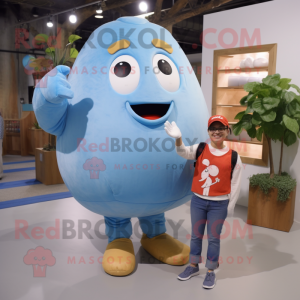 Sky Blue Potato mascot costume character dressed with a Chambray Shirt and Watches
