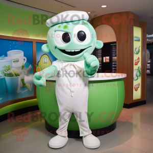 Green Clam Chowder mascot costume character dressed with a Jumpsuit and Pocket squares