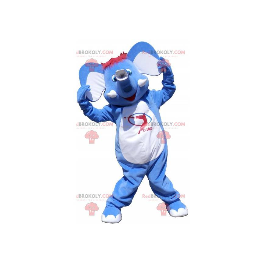Mascote elefante azul e branco muito divertido - Redbrokoly.com