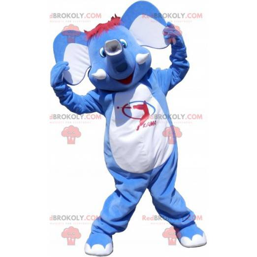 Meget sjov blå og hvid elefant maskot - Redbrokoly.com