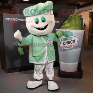 Green Clam Chowder mascot costume character dressed with a Jumpsuit and Pocket squares