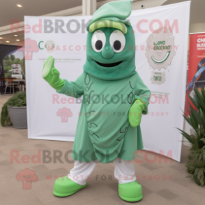 Green Clam Chowder mascot costume character dressed with a Jumpsuit and Pocket squares