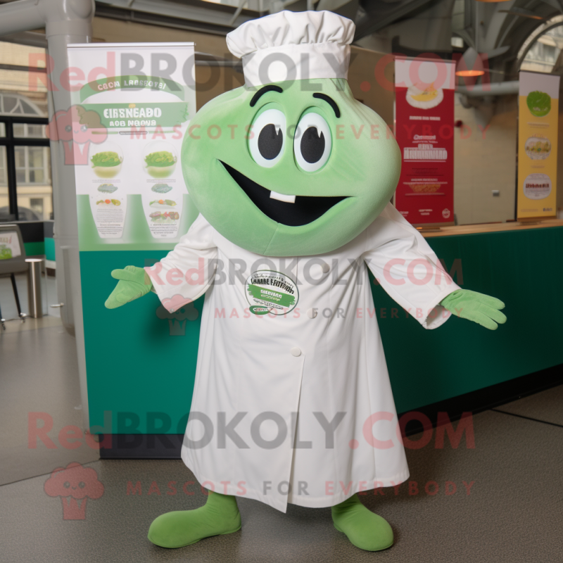 Green Clam Chowder mascot costume character dressed with a Jumpsuit and Pocket squares