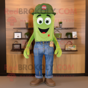 Olive Horseshoe mascot costume character dressed with a Flare Jeans and Tie pins