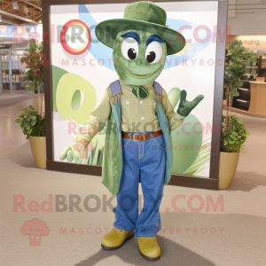 Olive Horseshoe mascot costume character dressed with a Flare Jeans and Tie pins