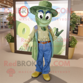 Olive Horseshoe mascot costume character dressed with a Flare Jeans and Tie pins