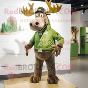 Olive Moose mascot costume character dressed with a Jeans and Gloves